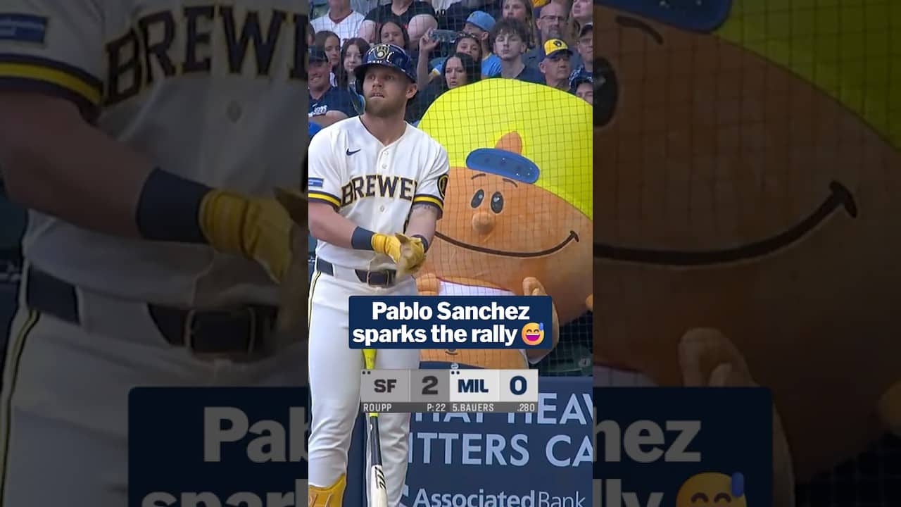 Pablo Sanchez inspires a seven run rally for the Brewers 😤
