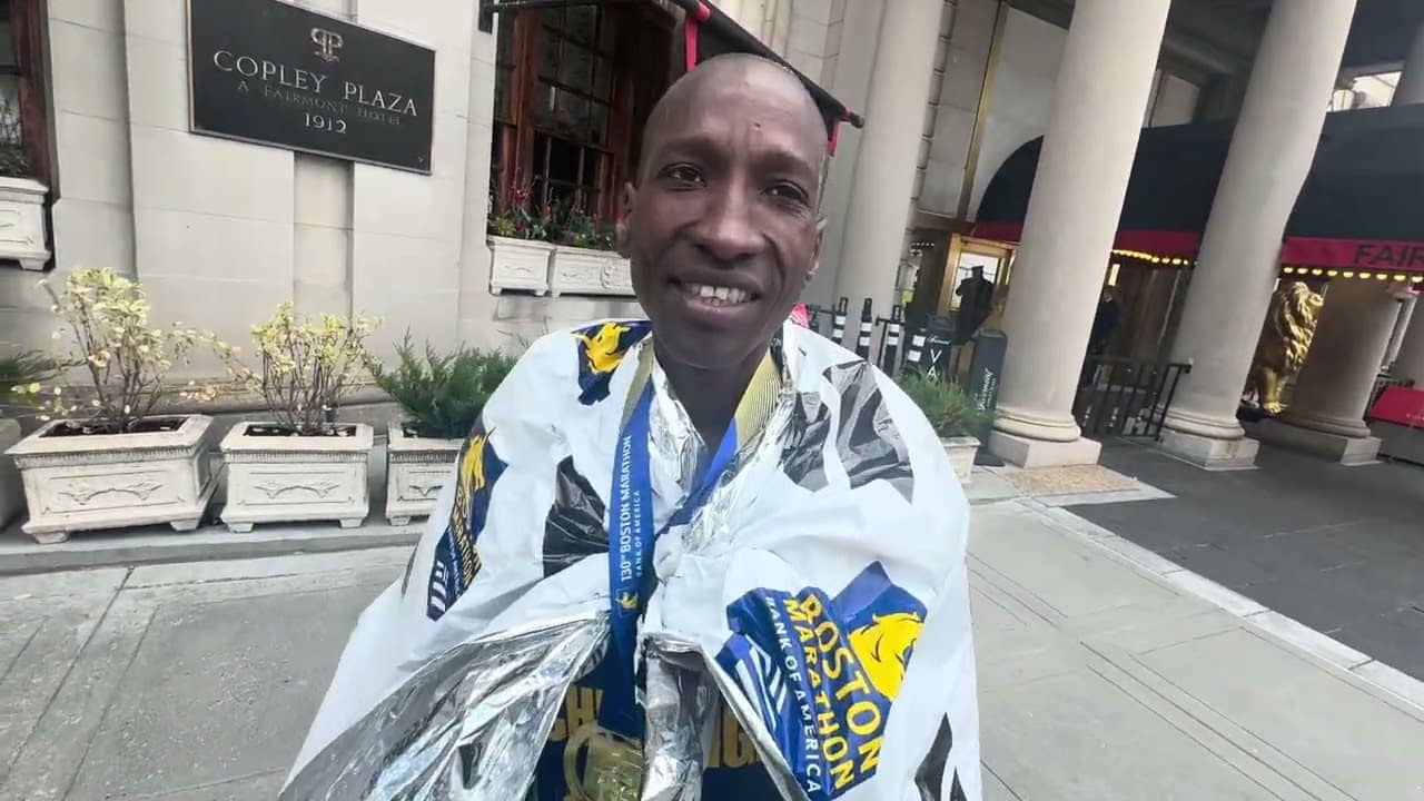 Top master Sam Chelanga talks after running 2:14 at 2026 Boston Marathon