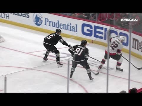 Michael Amadio scores a goal against the New Jersey Devils