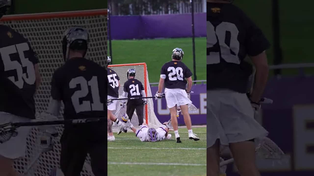 Got his own rebound, ate the hit, AND ROOFED IT (via Ryan Doherty/UAlbany Lacrosse, @JustLaxMedia)
