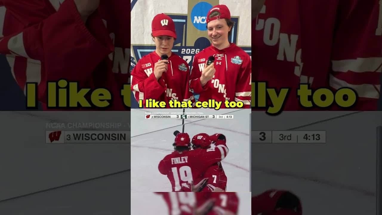 Wisconsin hockey reacts to comeback win over MSU in regional finals 🦡 #shorts