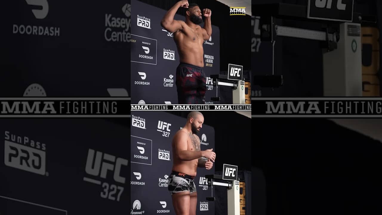 Curtis Blaydes and Josh Hokit bring weird energy to the #UFC327 weigh-ins 🤔