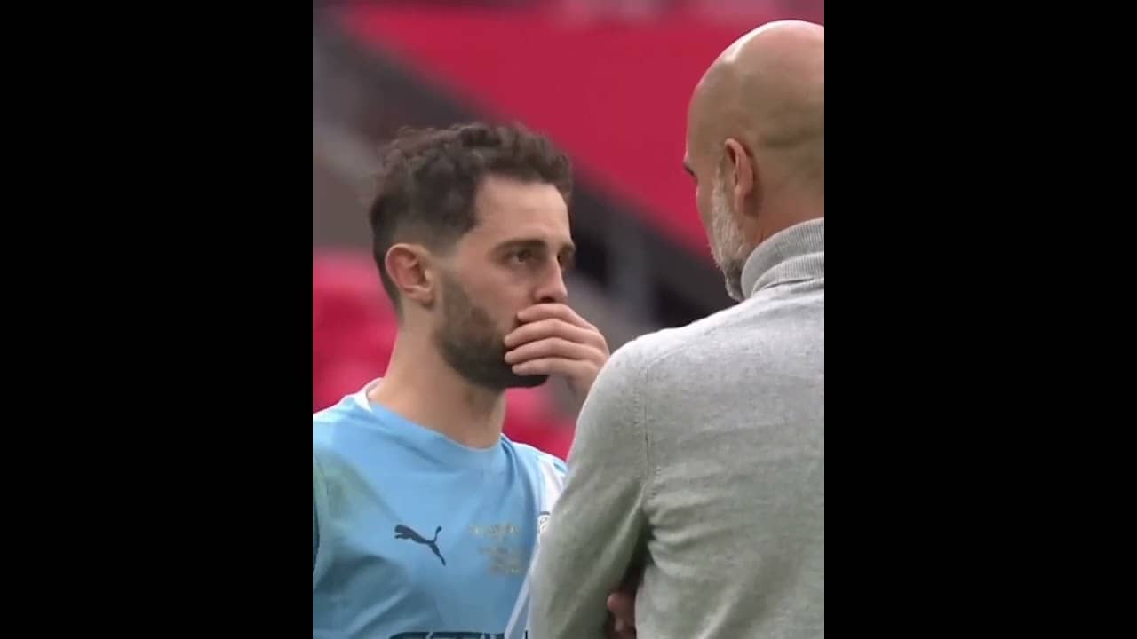 Pep and Bernardo Silva after winning what could be their last trophy after 10 years together 🥹