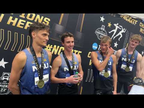 NAU's Men's Team After Winning NCAA Indoor Championships DMR Title, First In Program In History