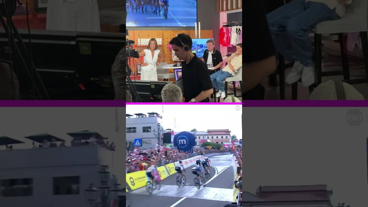 All the emotions from the Breakaway Live studio for a thrilling sprint finish 😲🤩 #cycling