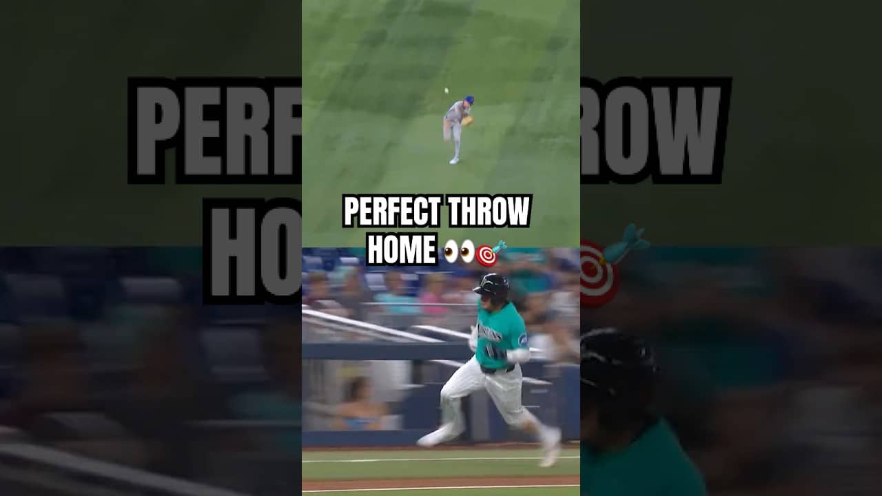 A.J. Ewing had to make a PERFECT throw to get the runner out at home. And he did! 👀