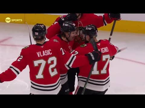 Landon Slaggert scores a goal against the New Jersey Devils