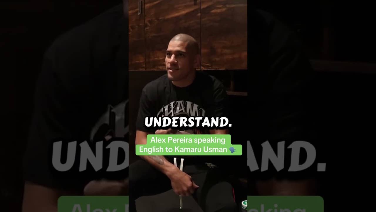 Kamaru Usman’s reaction to Alex Pereira’s English 😅 (via @alexpoatanpereira/TT)