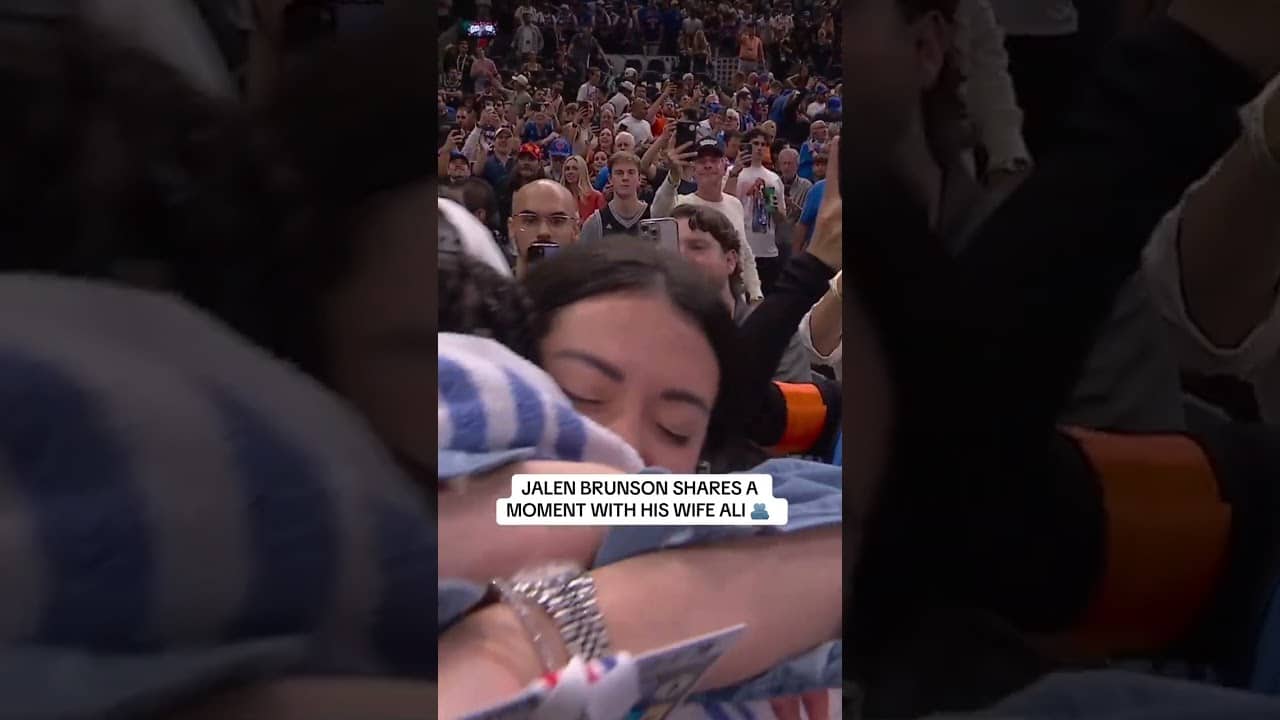 Wholesome moment as Jalen Brunson hugs his wife Ali after becoming an NBA Champion 🥹🏆