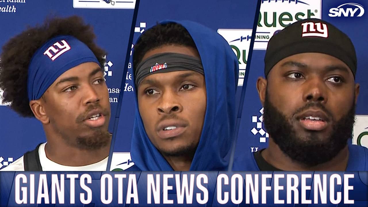Jevón Holland, Darnell Mooney, and Andrew Thomas on Giants OTAs