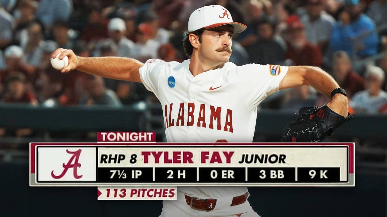 Alabama's Tyler Fay shuts out St. John's with eight strikeouts in super regionals Game 1