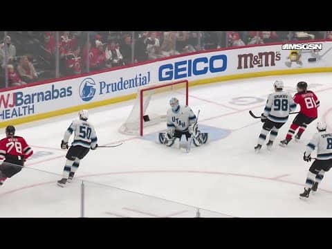 Timo Meier scores a goal against the Utah Mammoth