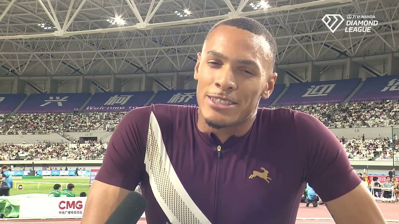 Jamal Britt After Beating Cordell Tinch To The Line To Win Shanghai Diamond League 110mH In 13.07