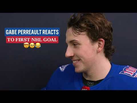 Gabe Perreault REACTS to scoring FIRST NHL goal! 🤯
