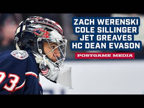 Zach Werenski, Cole Sillinger, Jet Greaves and HC Dean Evason - CBJ vs. Leafs | Postgame Media
