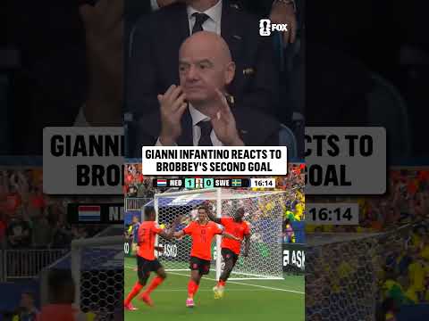 FIFA President Gianni Infantino applauds the second goal of the day by the Dutch