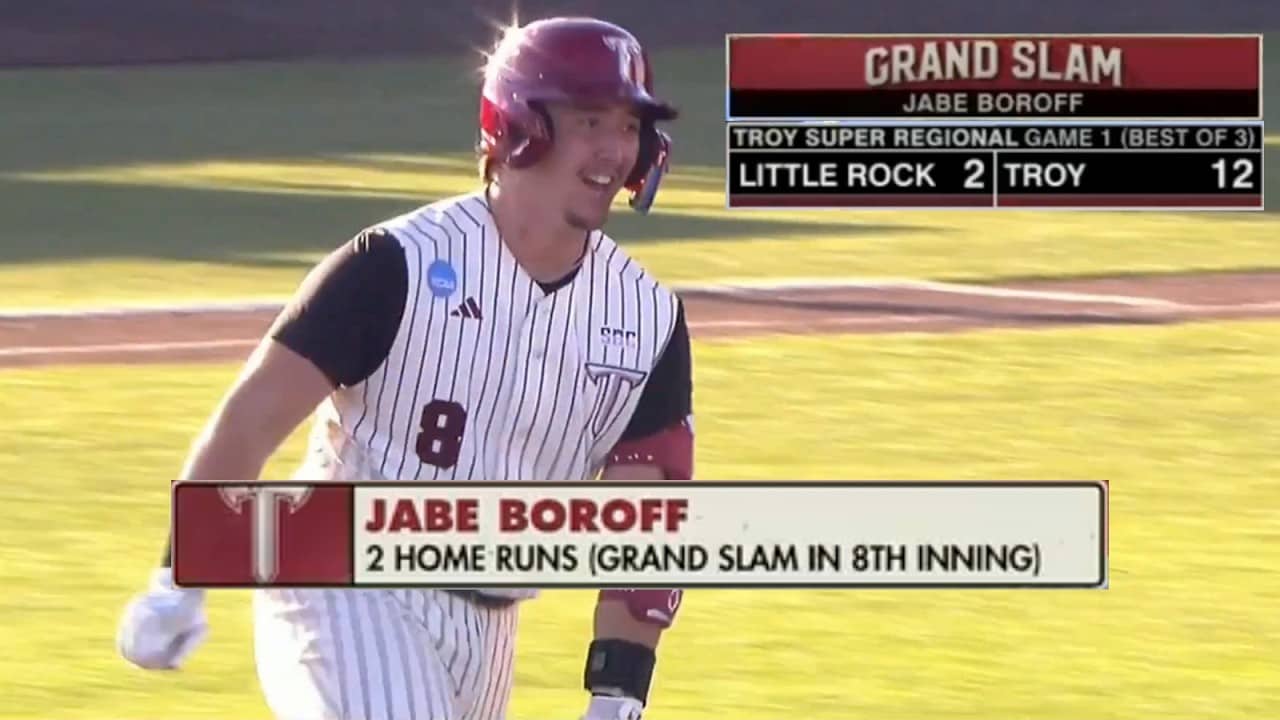 3 home runs, grand slam power Troy to big win over Little Rock in baseball super regionals