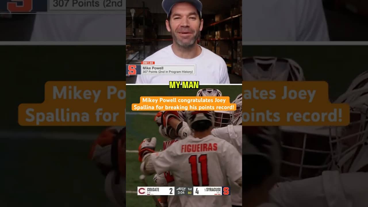 Mikey Powell congratulates Joey Spallina for breaking his record (via Syracuse Lacrosse, ESPNU)