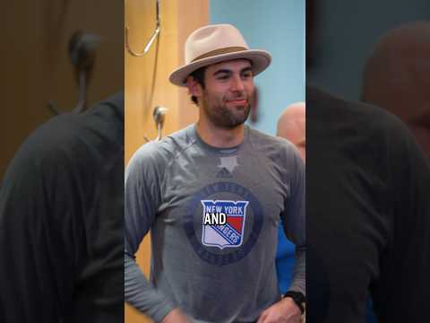 Robo gets the Broadway Hat 🎩 #matthewrobertson #nhl #nyr #hockey