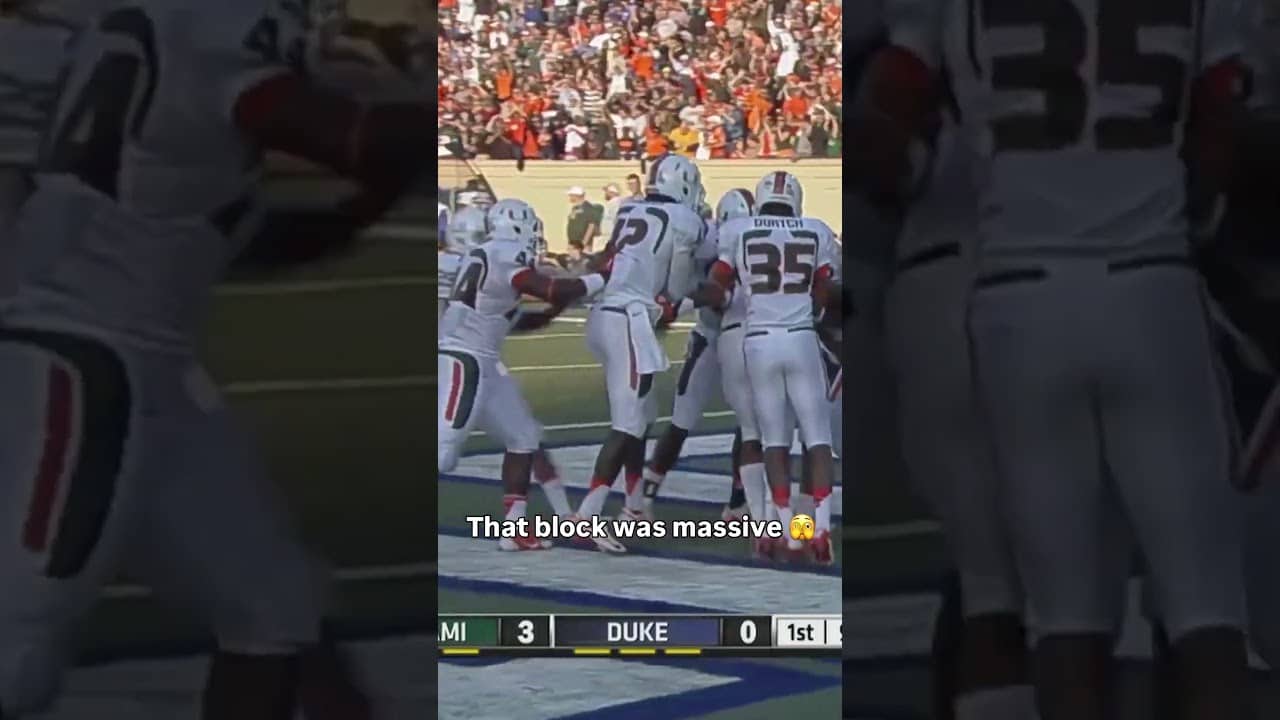 The block took out multiple defenders 😳 #miamihurricanes #accfootball #collegefootball
