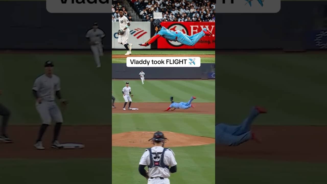 Vladimir Guerrero Jr. caught AIR on this stolen base ‼️ #MLB #BlueJays