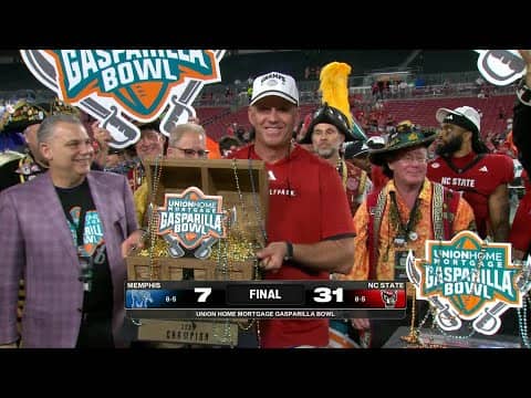 NC State Wolfpack, MVP Caden Fordham lift 2025 Gasparilla Bowl trophy 🏆 | ESPN College Football