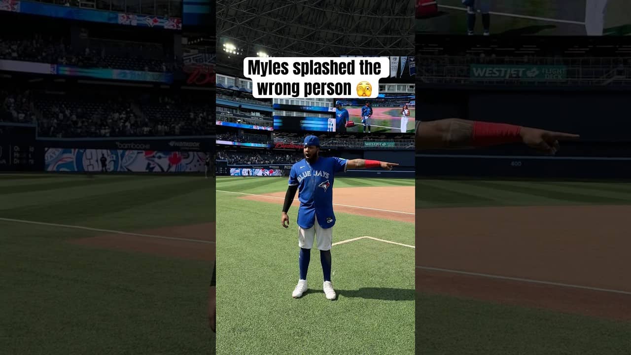 Myles Straw splashed Kazuma Okamoto AND Hazel Mae 🫣😅 #MLB #BlueJays #Toronto