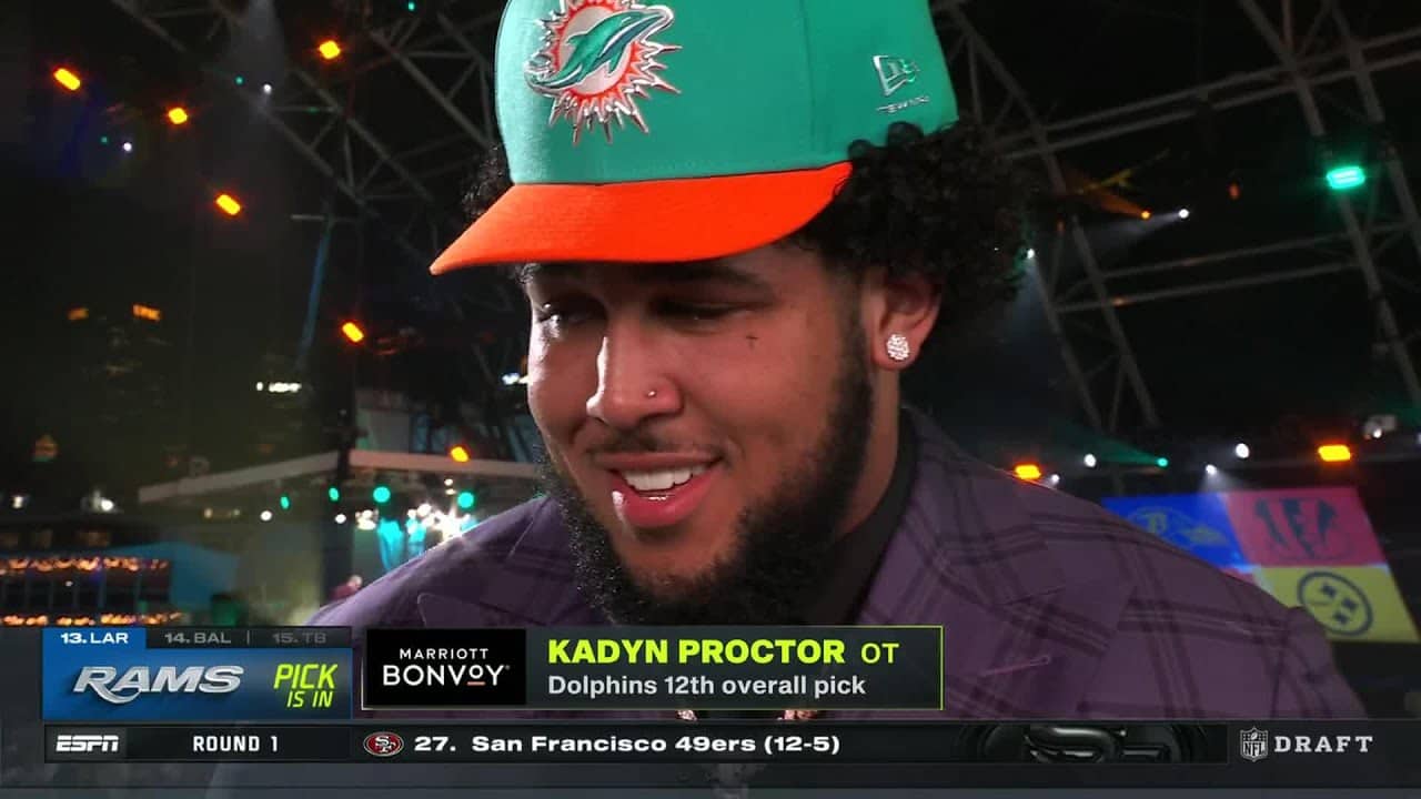 Kadyn Proctor on going No. 12 to Dolphins: 'I'm at a loss for words!' š¬ | 2026 NFL Draft