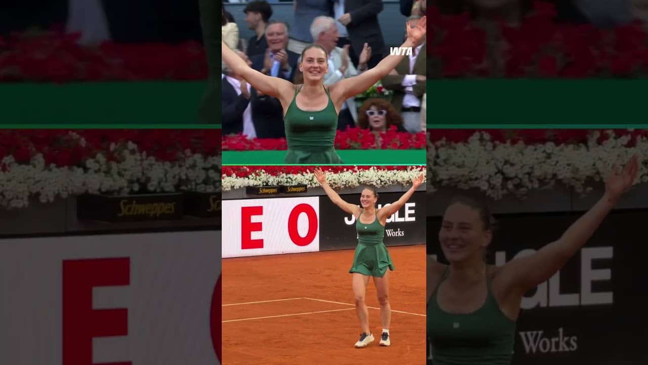 Marta Kostyuk brings back her go to celebration after her title win in Madrid! #wta #tennis
