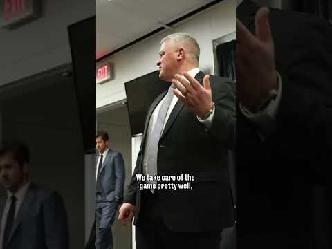 Keefe talks to the Devils after a 5-0 win at Buffalo