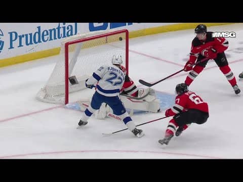 Oliver Bjorkstrand scores a goal against the New Jersey Devils