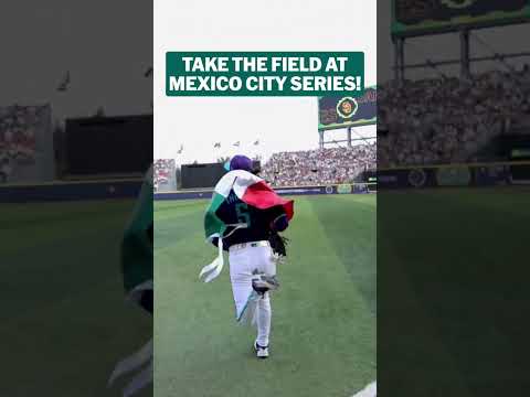 Alek Thomas shows his love & pride as he takes the field with the flag of Mexico🇲🇽 #MexicoCitySeries