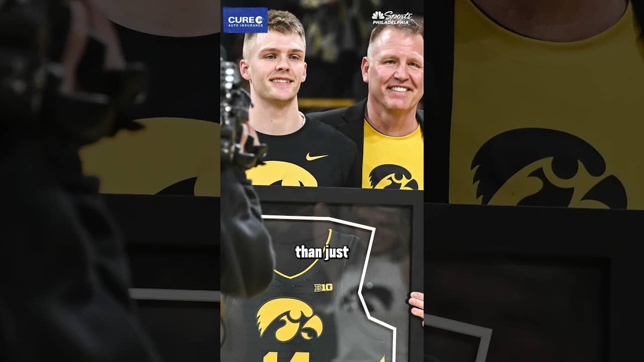 Looking at Bennett Stirtz, a 6'4" guard out of Iowa for the Sixers at pick no. 22
