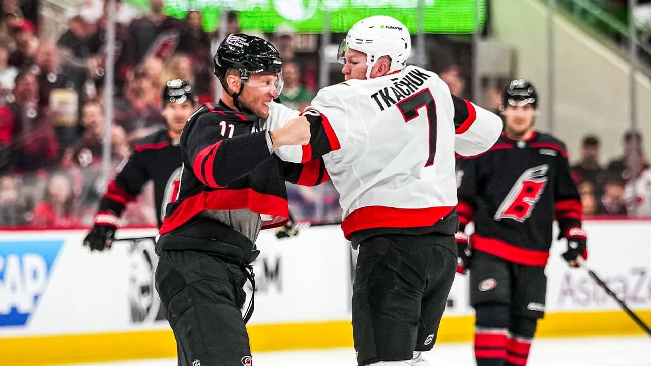 OFF THE FACEOFF! Tkachuk, Staal, drop the gloves to start Game 1!