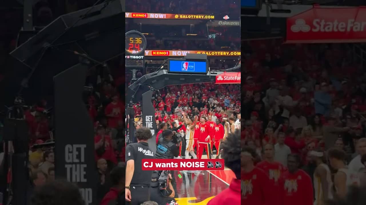 CJ getting the State Farm Arena crowd ROCKING 📣 #nba #hawks #playoffs