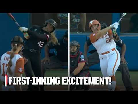 BIG 1ST INNING 😯 Texas takes EARLY LEAD 🆚 Texas Tech in Finals Game 1 | Women's College World Series