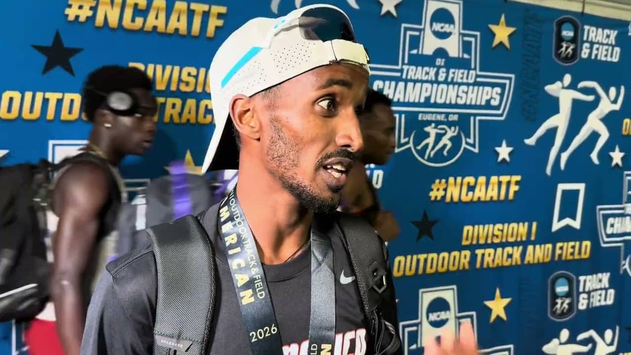 Habtom Samuel after winning his second NCAA 10,000m title