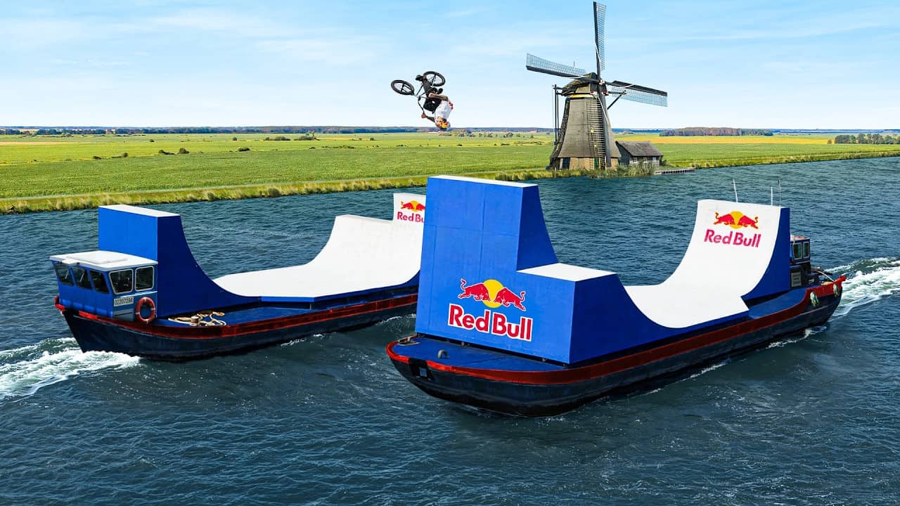 Bike Flip Between Two Moving Boats