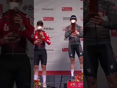 DNF for Jasper Philipsen on the podium 😆🍻