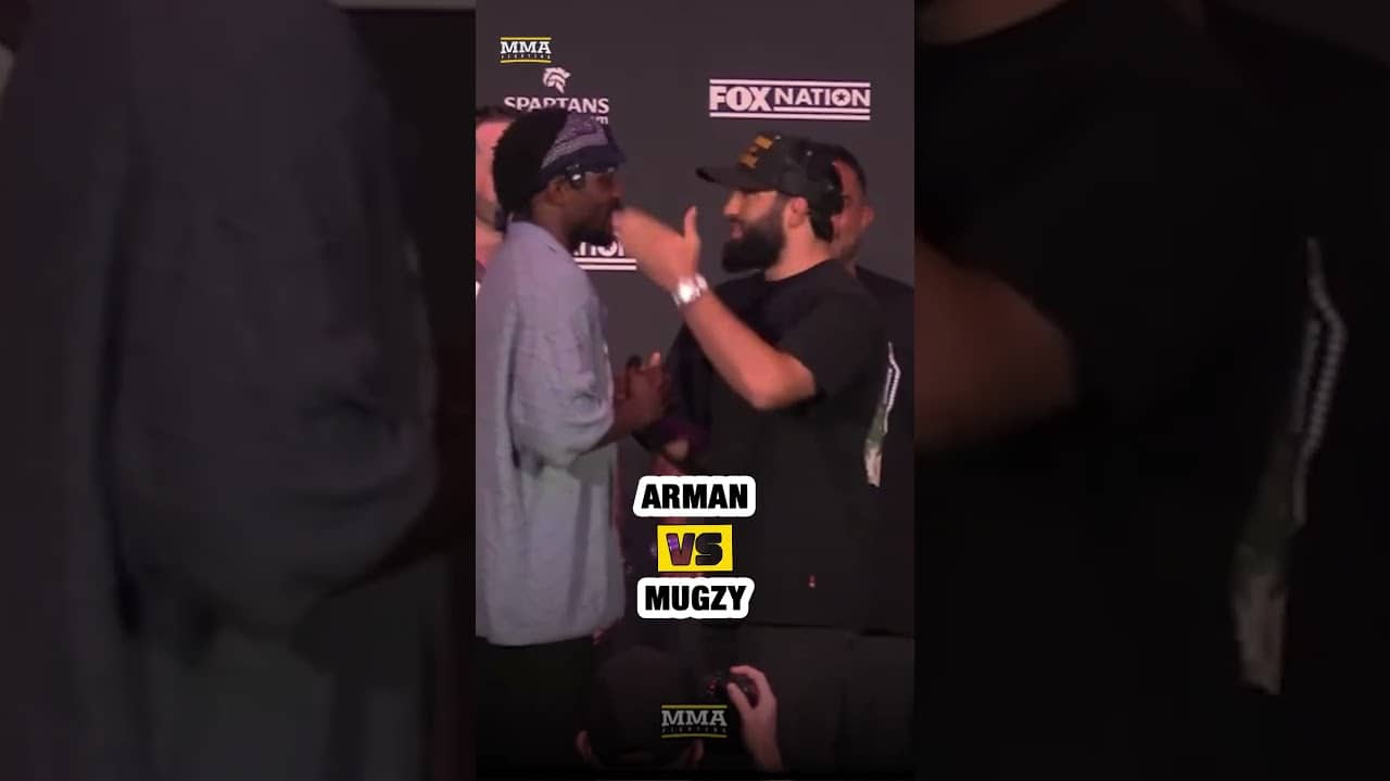 Arman Tsarukyan and Mugzy shake hands during RAF 09 faceoff | MMA Fighting