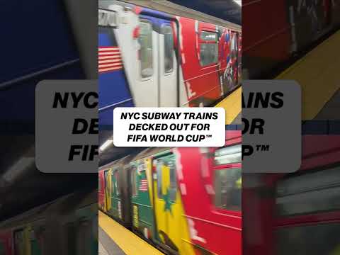Subway trains in NYC sporting the colors of FIFA World Cup nations 🗽