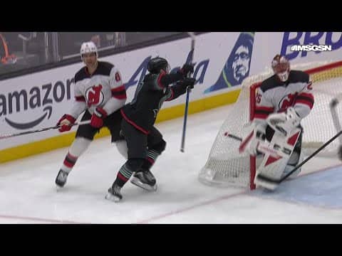 Berkly Catton scores a goal against the New Jersey Devils
