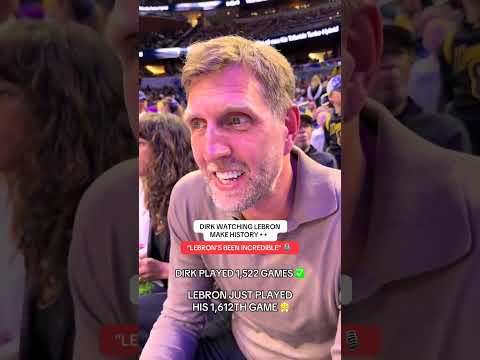 Courtside sound from Dirk as LeBron takes the lead for All-Time Games Played 🤩 🎙️
