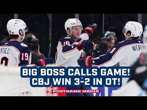 BIG BOSS Scores The BIG GOAL in Overtime to Lift the Blue Jackets to a 3-2 Victory! | Postgame Media
