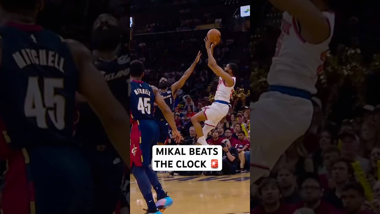 Mikal Bridges with the smooth turnaround to beat the buzzer 🚨