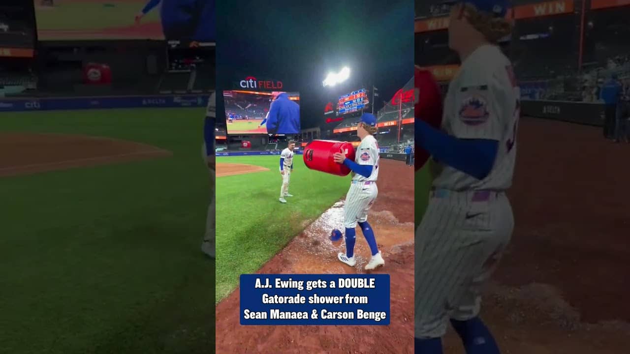 A.J. Ewing gets TWO Gatorade showers after his big league debut 💦