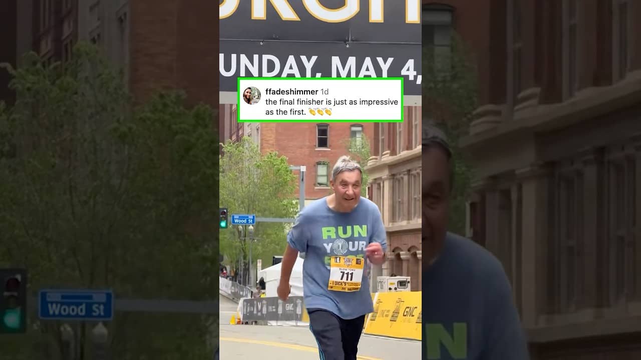 Final runner crossing the finish line in Pittsburgh Marathon 👏❤️