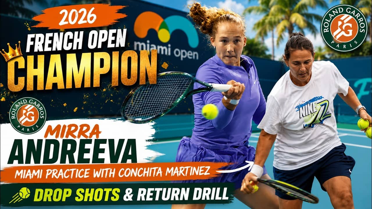 Mirra Andreeva Miami practice with Conchita Martinez | French Open champ drop shots & return drill