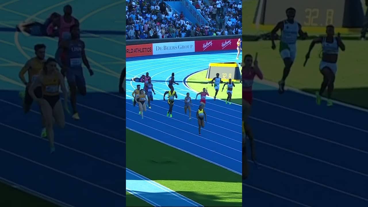 Jamaica storm to 2ND WORLD RECORD in 2 days in the mixed 4x100m with 39.62 #WorldRelays