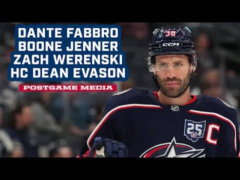 Dante Fabbro, Boone Jenner, Zach Werenski and HC Dean Evason - CBJ vs. Senators | Postgame Media